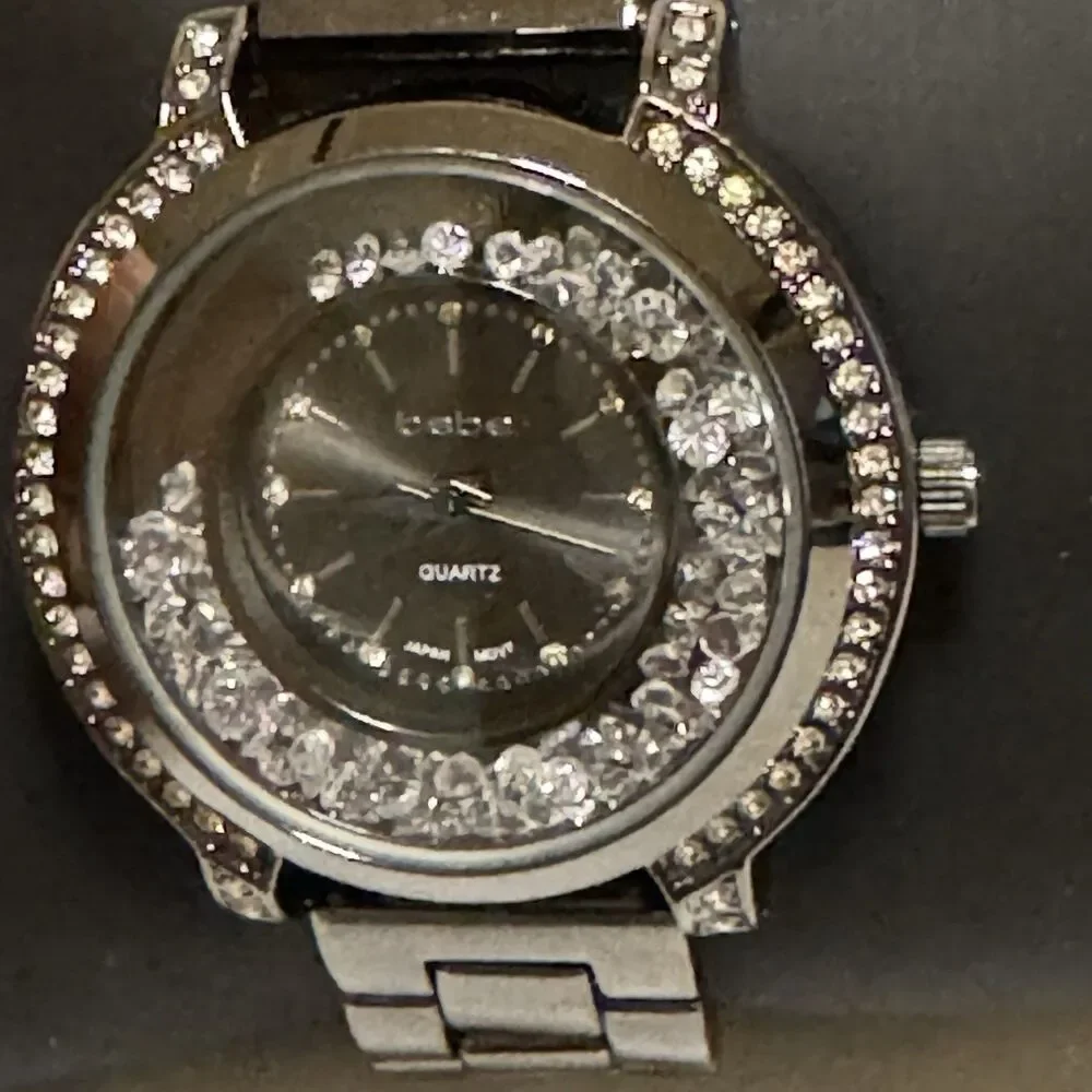 Bebe Women's Silver Tone Rhinestone Fashion Watch In Original Box Needs Battery